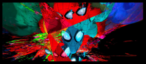 A montage of spiderman faces overlapping